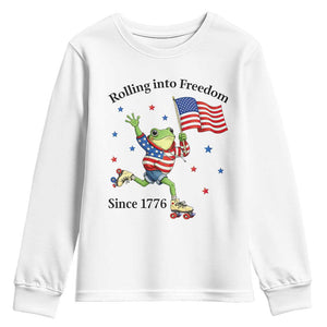 Funny Patriotic Frog Youth Sweatshirt Rolling Into Freedom Since 1776 TS12 White Print Your Wear