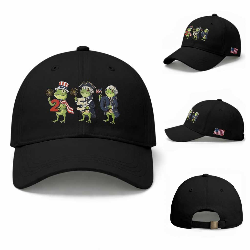 Proud American Frog Baseball Cap Celebrating 250 Years Of Freedom TS12 Baseball Cap Universal Fit Black Print Your Wear