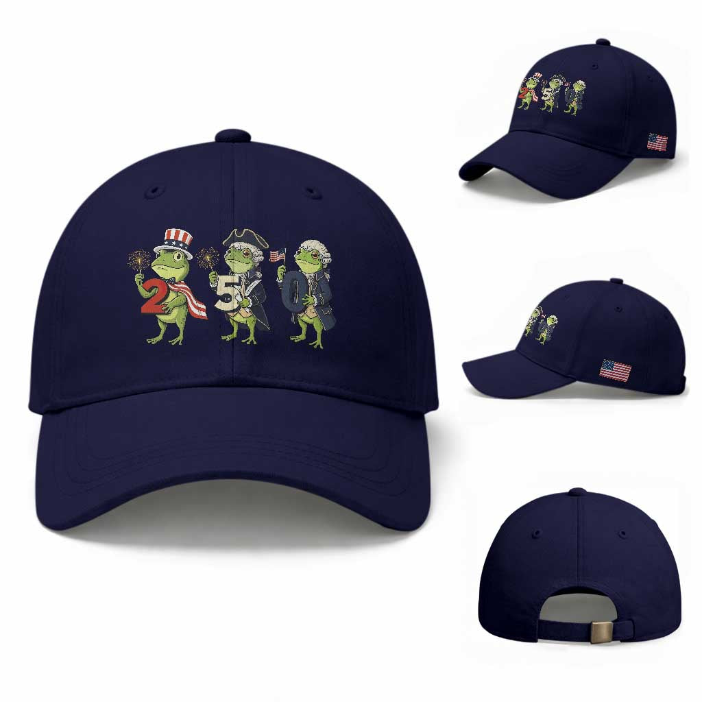 Proud American Frog Baseball Cap Celebrating 250 Years Of Freedom TS12 Baseball Cap Universal Fit Dark Blue Print Your Wear