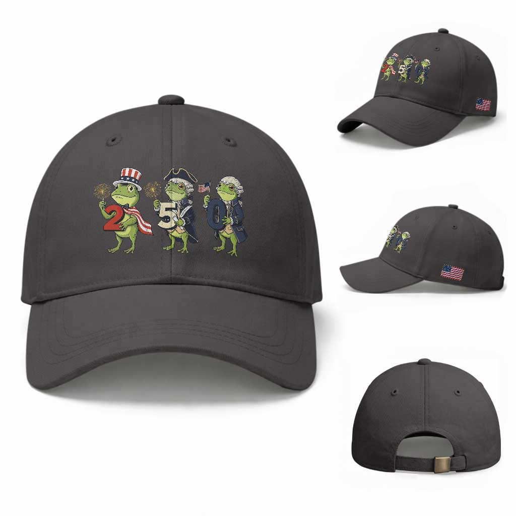 Proud American Frog Baseball Cap Celebrating 250 Years Of Freedom TS12 Baseball Cap Universal Fit Dark Gray Print Your Wear