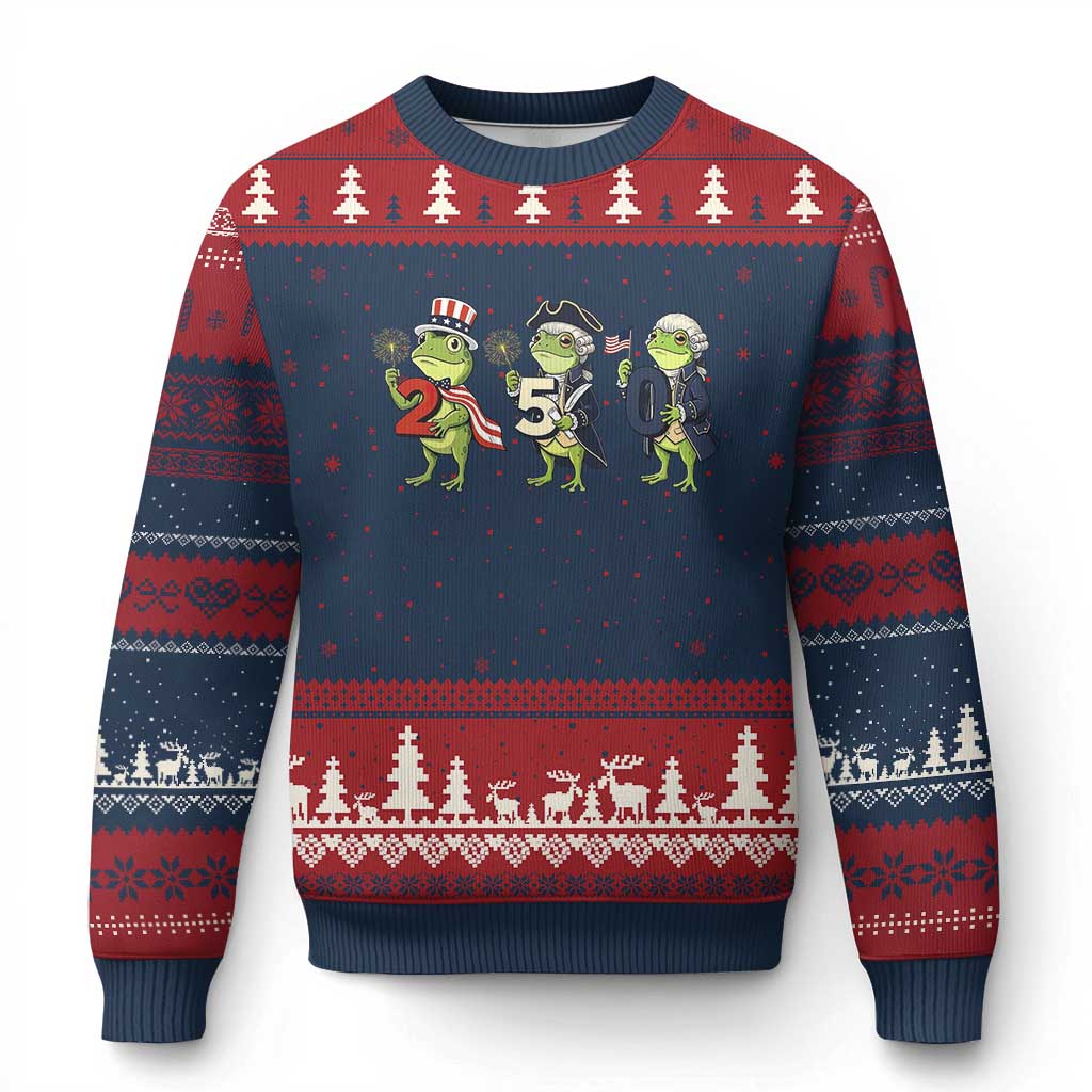 Proud American Frog Ugly Christmas Sweater Celebrating 250 Years Of Freedom TS12 Navy Red Print Your Wear