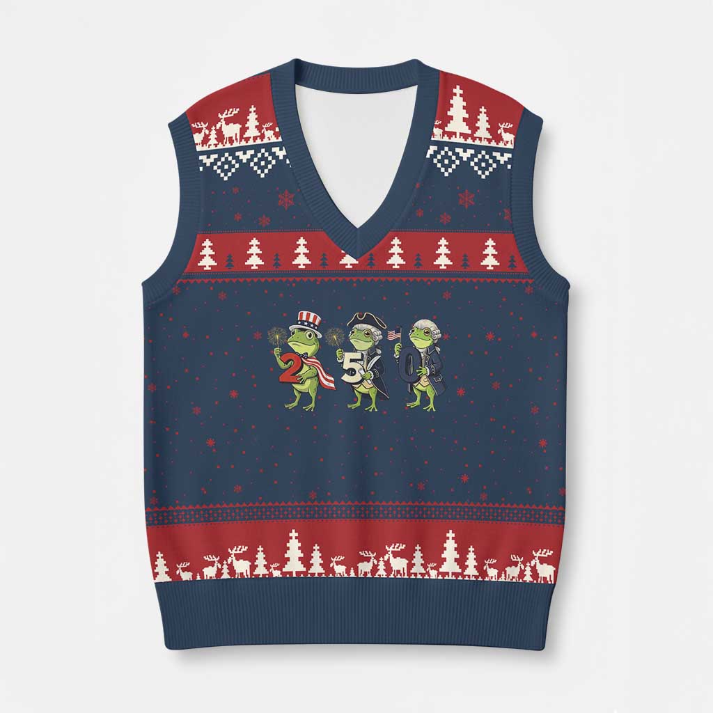 Proud American Frog V-Neck Knit Sweater Vest Celebrating 250 Years Of Freedom TS12 Navy Red Print Your Wear