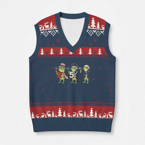 Proud American Frog V-Neck Knit Sweater Vest Celebrating 250 Years Of Freedom TS12 Navy Red Print Your Wear