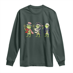 Proud American Frog Long Sleeve Shirt Celebrating 250 Years Of Freedom TS12 Dark Forest Green Print Your Wear