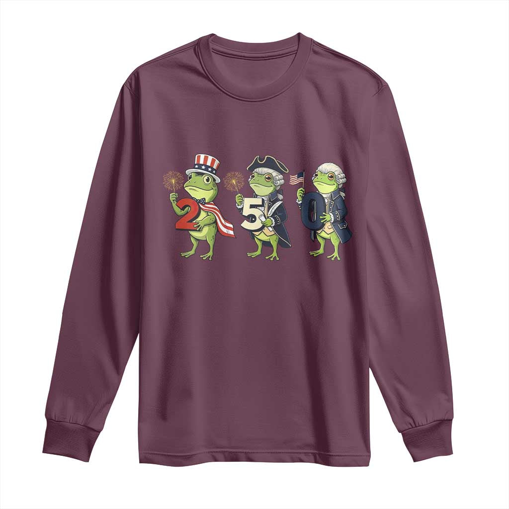 Proud American Frog Long Sleeve Shirt Celebrating 250 Years Of Freedom TS12 Maroon Print Your Wear
