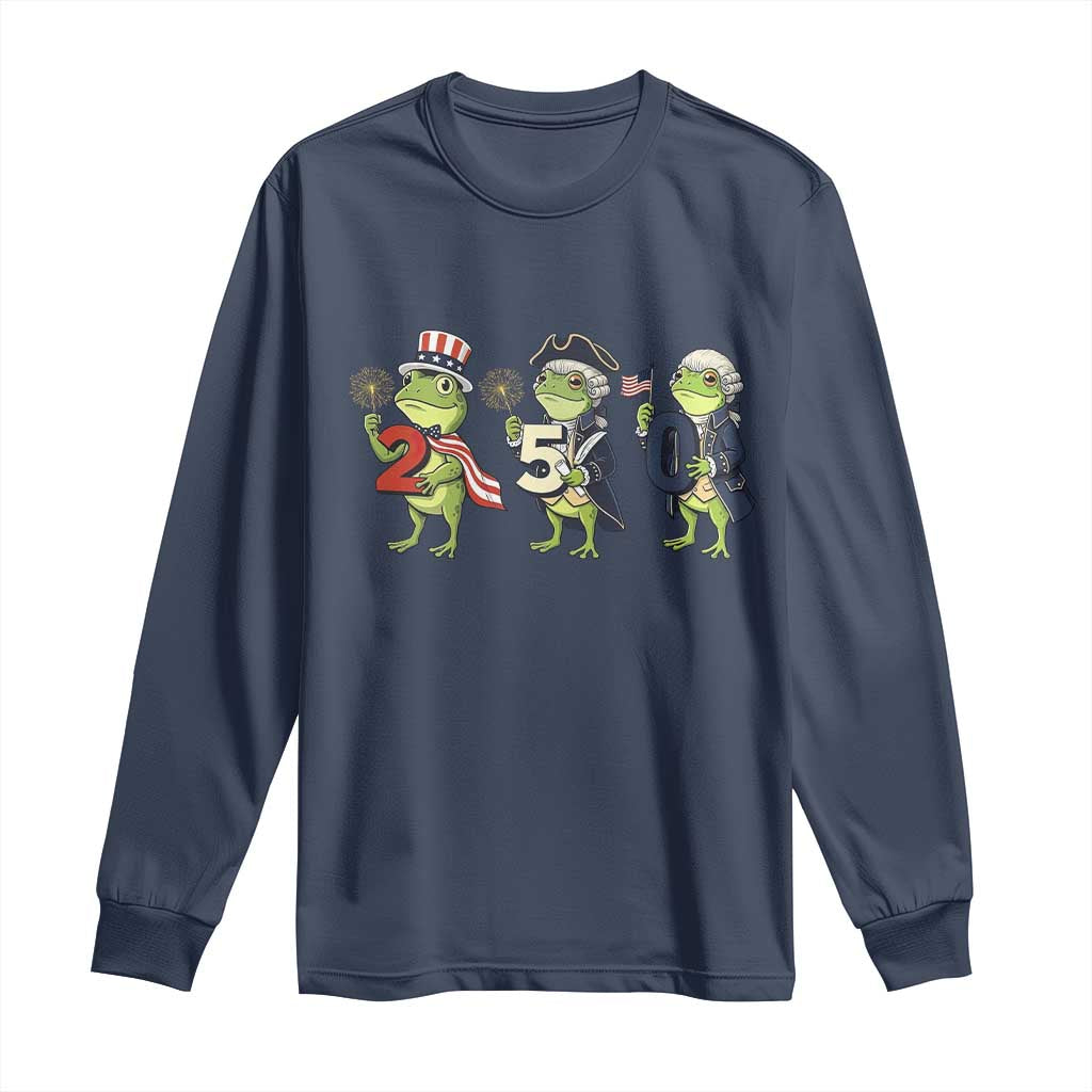 Proud American Frog Long Sleeve Shirt Celebrating 250 Years Of Freedom TS12 Navy Print Your Wear