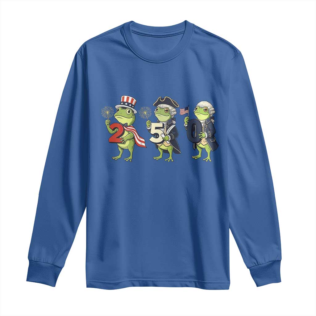 Proud American Frog Long Sleeve Shirt Celebrating 250 Years Of Freedom TS12 Royal Blue Print Your Wear