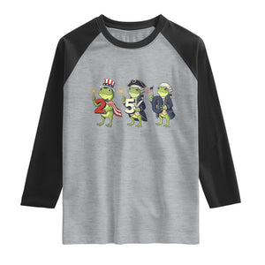 Proud American Frog Raglan Shirt Celebrating 250 Years Of Freedom TS12 Heather Gray Black Print Your Wear