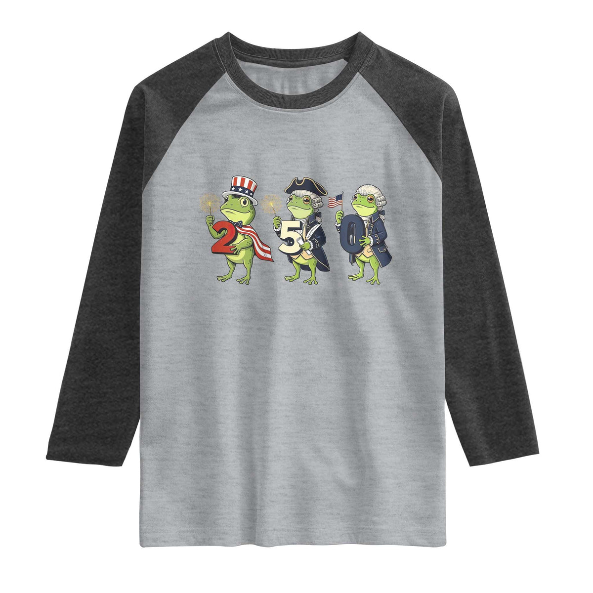 Proud American Frog Raglan Shirt Celebrating 250 Years Of Freedom TS12 Heather Gray Heather Charcoal Print Your Wear