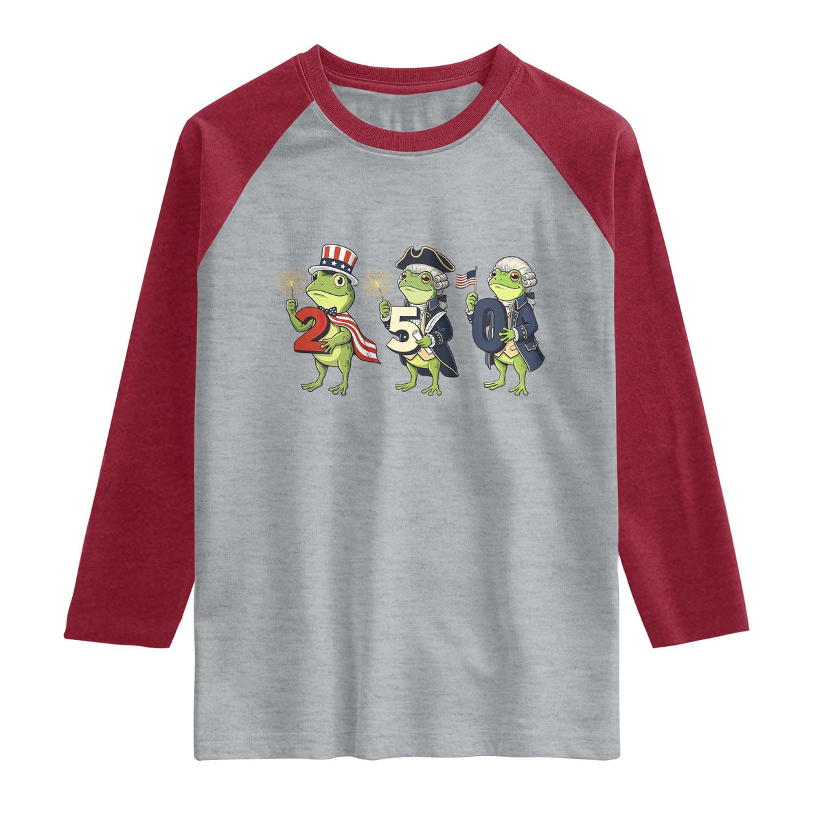 Proud American Frog Raglan Shirt Celebrating 250 Years Of Freedom TS12 Heather Gray Heather Red Print Your Wear