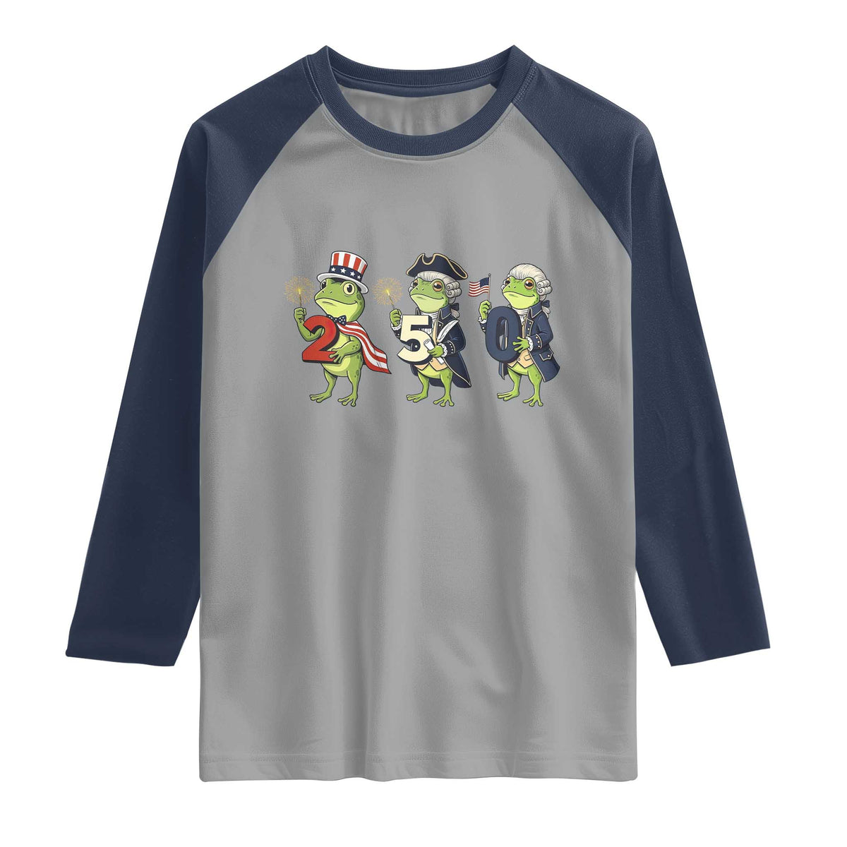 Proud American Frog Raglan Shirt Celebrating 250 Years Of Freedom TS12 Sport Gray Navy Print Your Wear