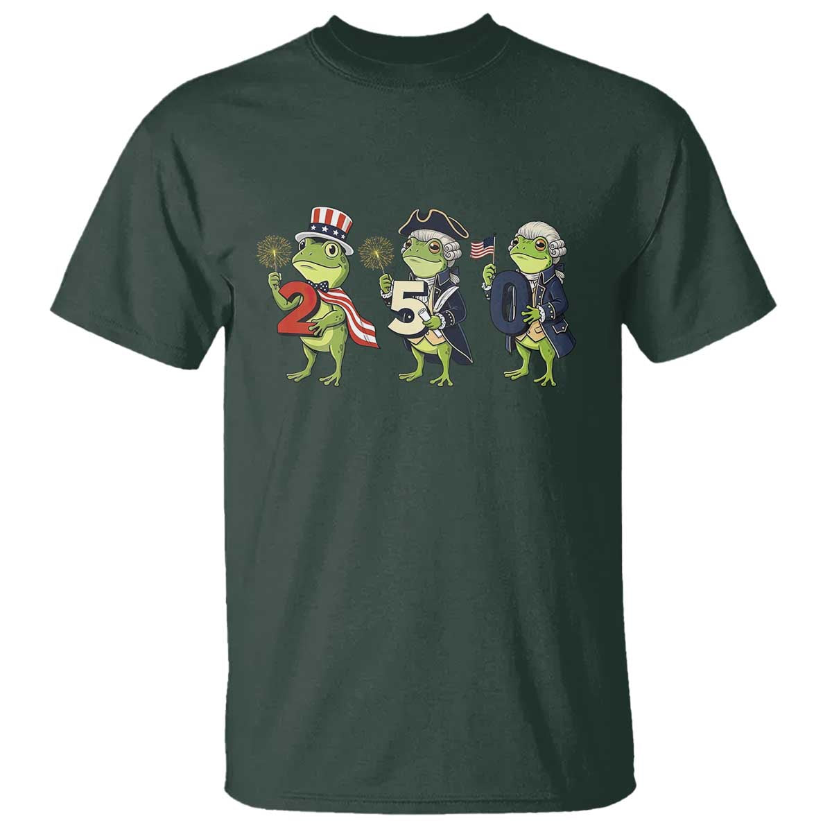 Proud American Frog T Shirt Celebrating 250 Years Of Freedom TS12 Dark Forest Green Print Your Wear