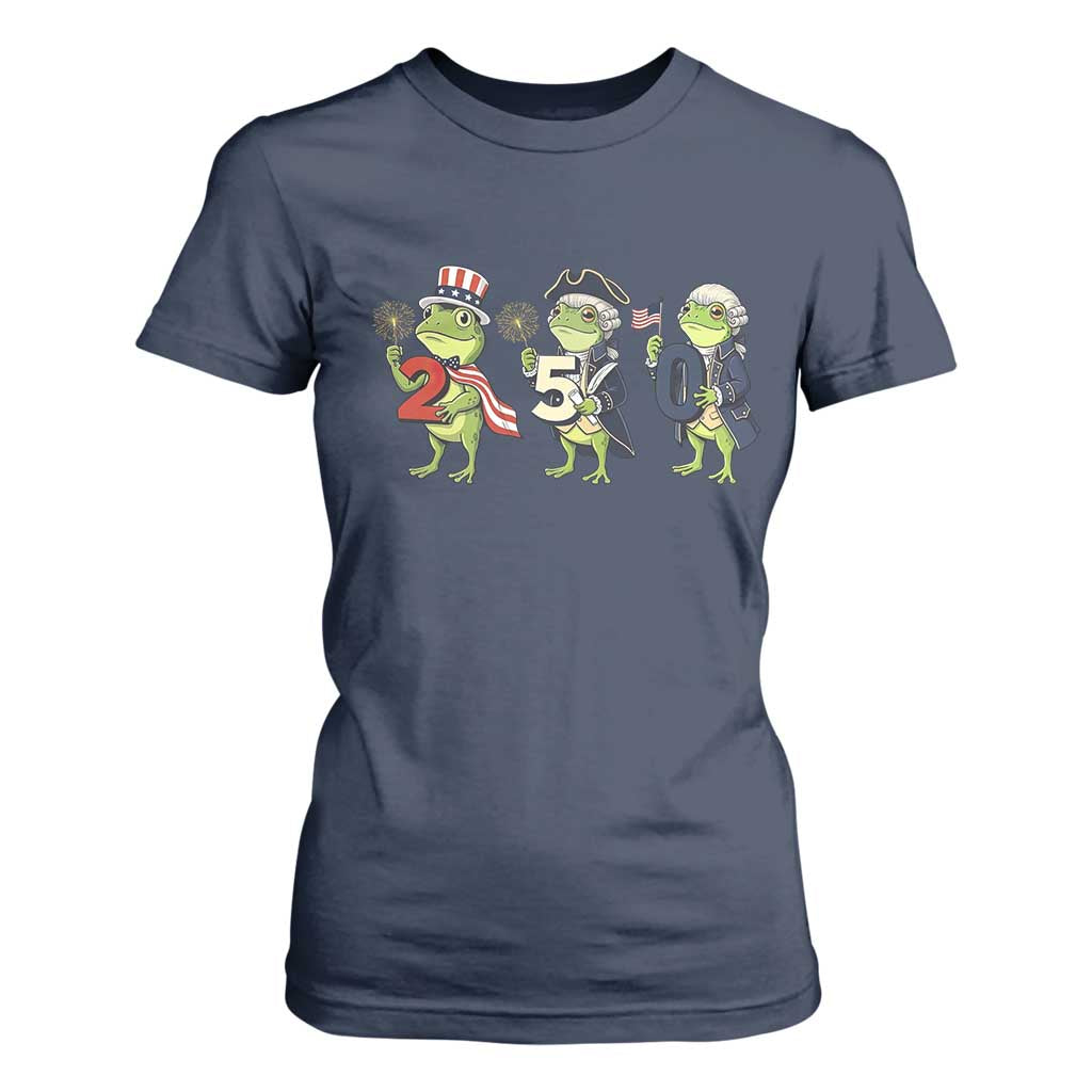 Proud American Frog T Shirt For Women Celebrating 250 Years Of Freedom TS12 Navy Print Your Wear