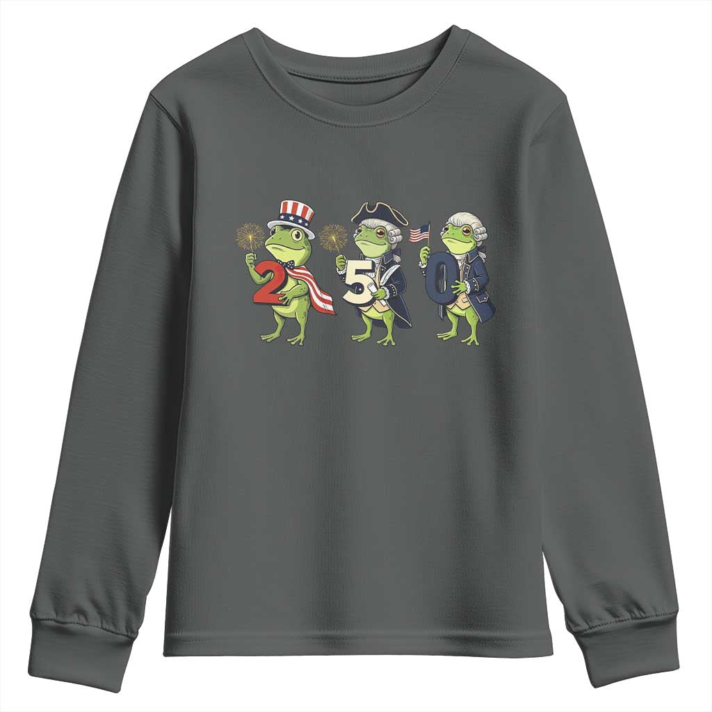 Proud American Frog Youth Sweatshirt Celebrating 250 Years Of Freedom TS12 Dark Heather Print Your Wear