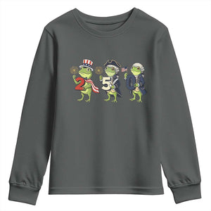 Proud American Frog Youth Sweatshirt Celebrating 250 Years Of Freedom TS12 Dark Heather Print Your Wear