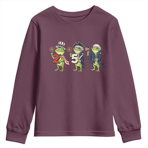 Proud American Frog Youth Sweatshirt Celebrating 250 Years Of Freedom TS12 Maroon Print Your Wear
