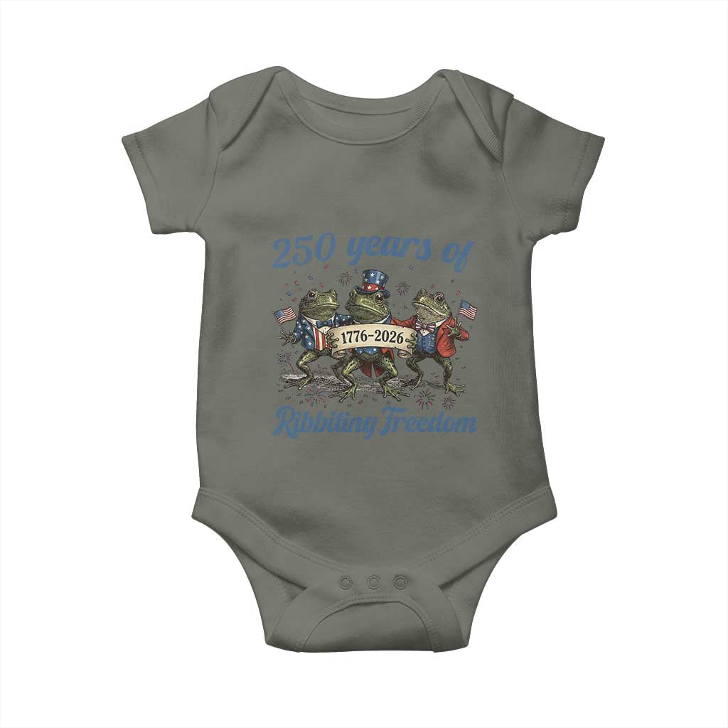Funny Frog 250 Years Of Ribbiting Freedom Baby Onesie TS12 Military Green Print Your Wear