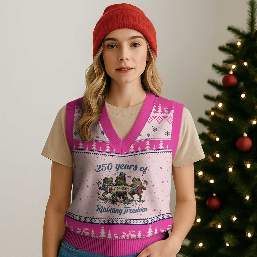 Funny Frog 250 Years Of Ribbiting Freedom V-Neck Knit Sweater Vest TS12 Hot Pink Print Your Wear