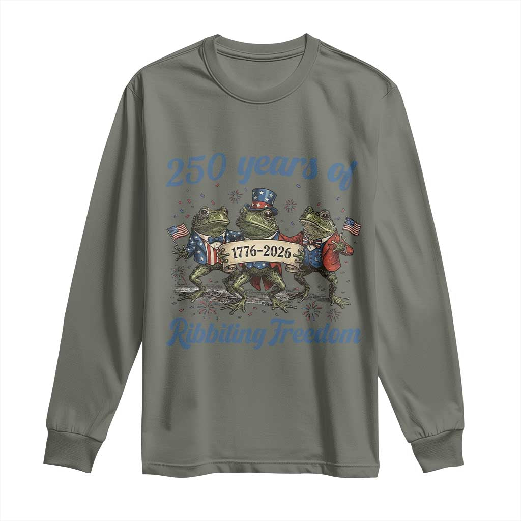 Funny Frog 250 Years Of Ribbiting Freedom Long Sleeve Shirt TS12 Military Green Print Your Wear
