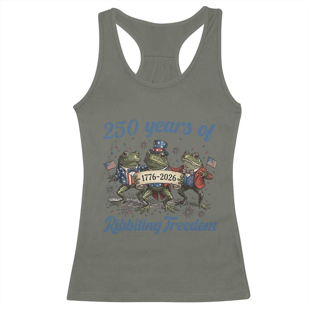 Funny Frog 250 Years Of Ribbiting Freedom Racerback Tank Top TS12 Military Green Print Your Wear