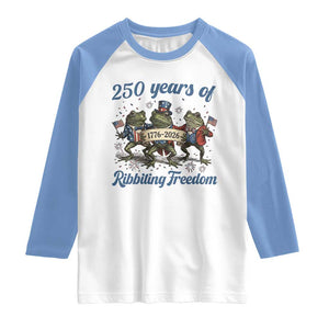 Funny Frog 250 Years Of Ribbiting Freedom Raglan Shirt TS12 White Carolina Blue Print Your Wear