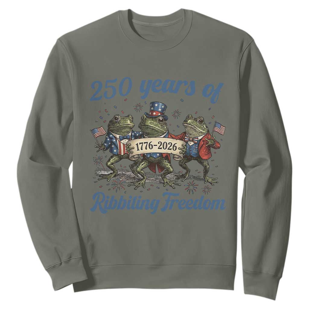 Funny Frog 250 Years Of Ribbiting Freedom Sweatshirt TS12 Military Green Print Your Wear