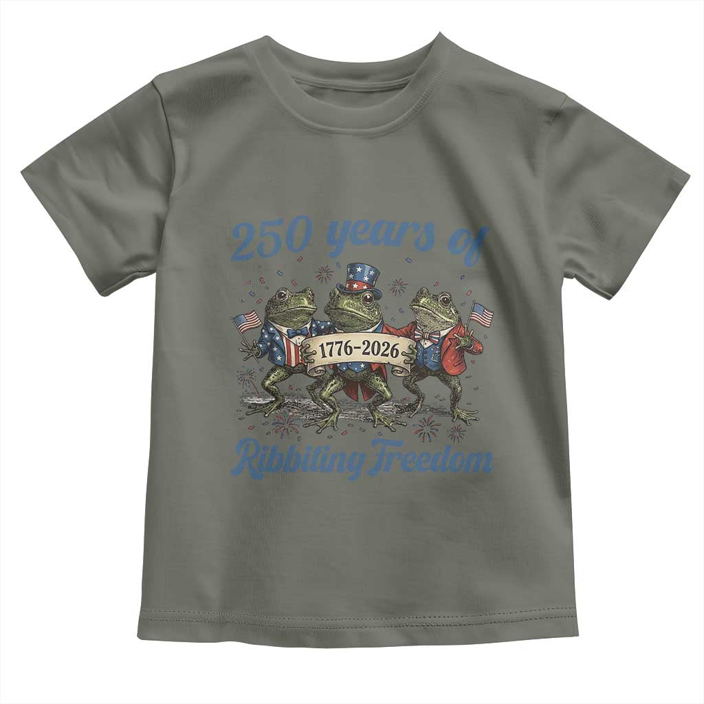 Funny Frog 250 Years Of Ribbiting Freedom Toddler T Shirt TS12 Military Green Print Your Wear