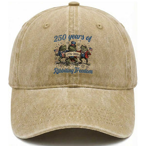 Funny Frog 250 Years Of Ribbiting Freedom Washed Cotton Baseball Cap TS12 Washed Cap Universal Fit Khaki Print Your Wear