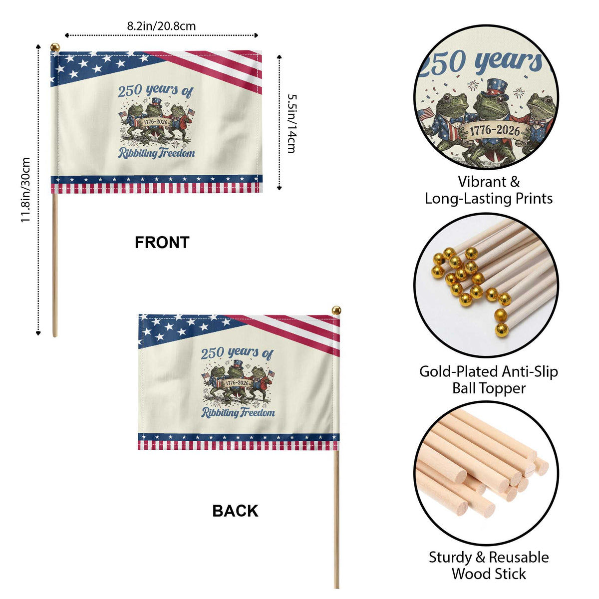 Funny Frog 250 Years Of Ribbiting Freedom Patriotic Handheld Flag TS12 Print Your Wear