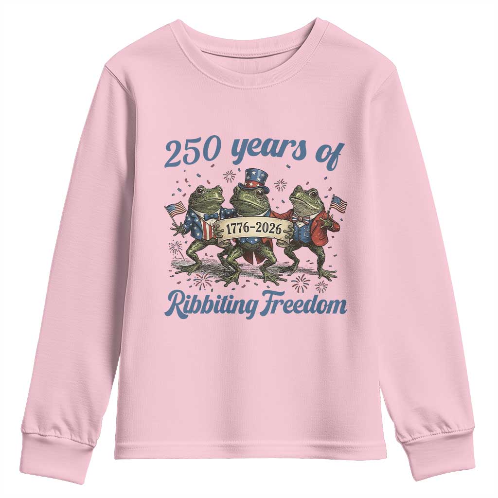 Funny Frog 250 Years Of Ribbiting Freedom Youth Sweatshirt TS12 Light Pink Print Your Wear
