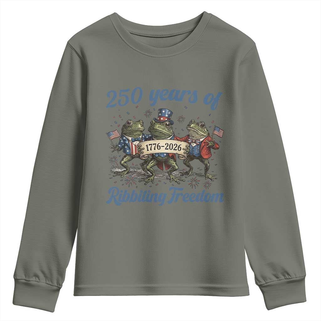 Funny Frog 250 Years Of Ribbiting Freedom Youth Sweatshirt TS12 Military Green Print Your Wear