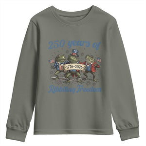 Funny Frog 250 Years Of Ribbiting Freedom Youth Sweatshirt TS12 Military Green Print Your Wear