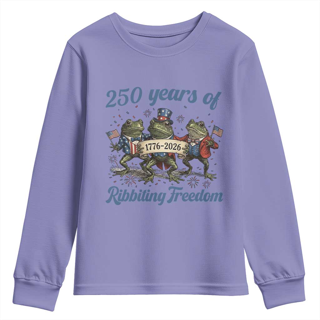 Funny Frog 250 Years Of Ribbiting Freedom Youth Sweatshirt TS12 Violet Print Your Wear
