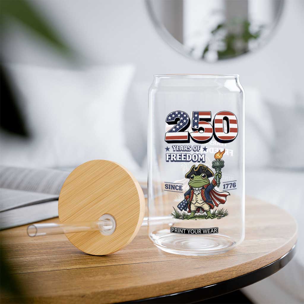 Patriotic Frog Raising The Torch Glass Can 250 Years Of Freedom TS12 Print Your Wear