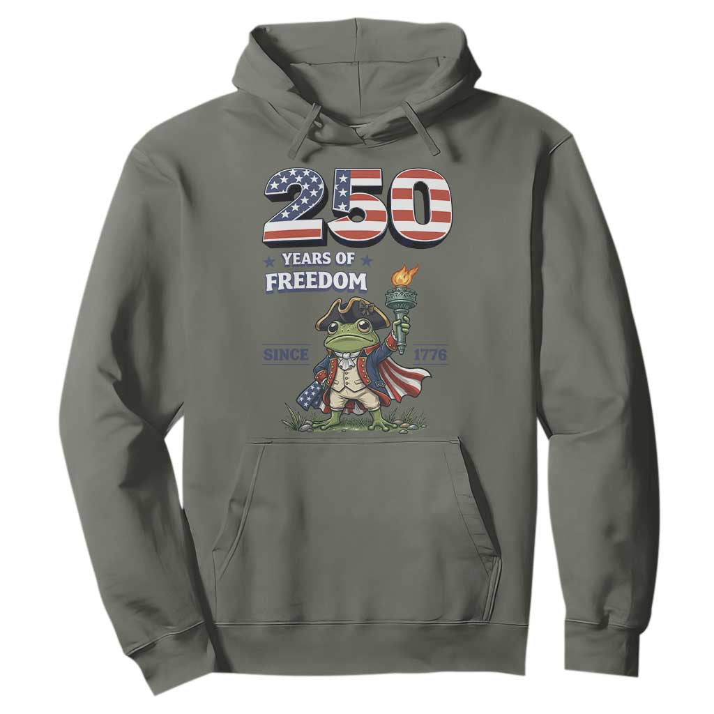 Patriotic Frog Raising The Torch Hoodie 250 Years Of Freedom TS12 Military Green Print Your Wear