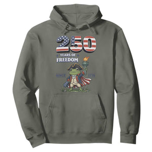 Patriotic Frog Raising The Torch Hoodie 250 Years Of Freedom TS12 Military Green Print Your Wear