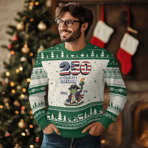 Patriotic Frog Raising The Torch Ugly Christmas Sweater 250 Years Of Freedom TS12 Beige Green Print Your Wear