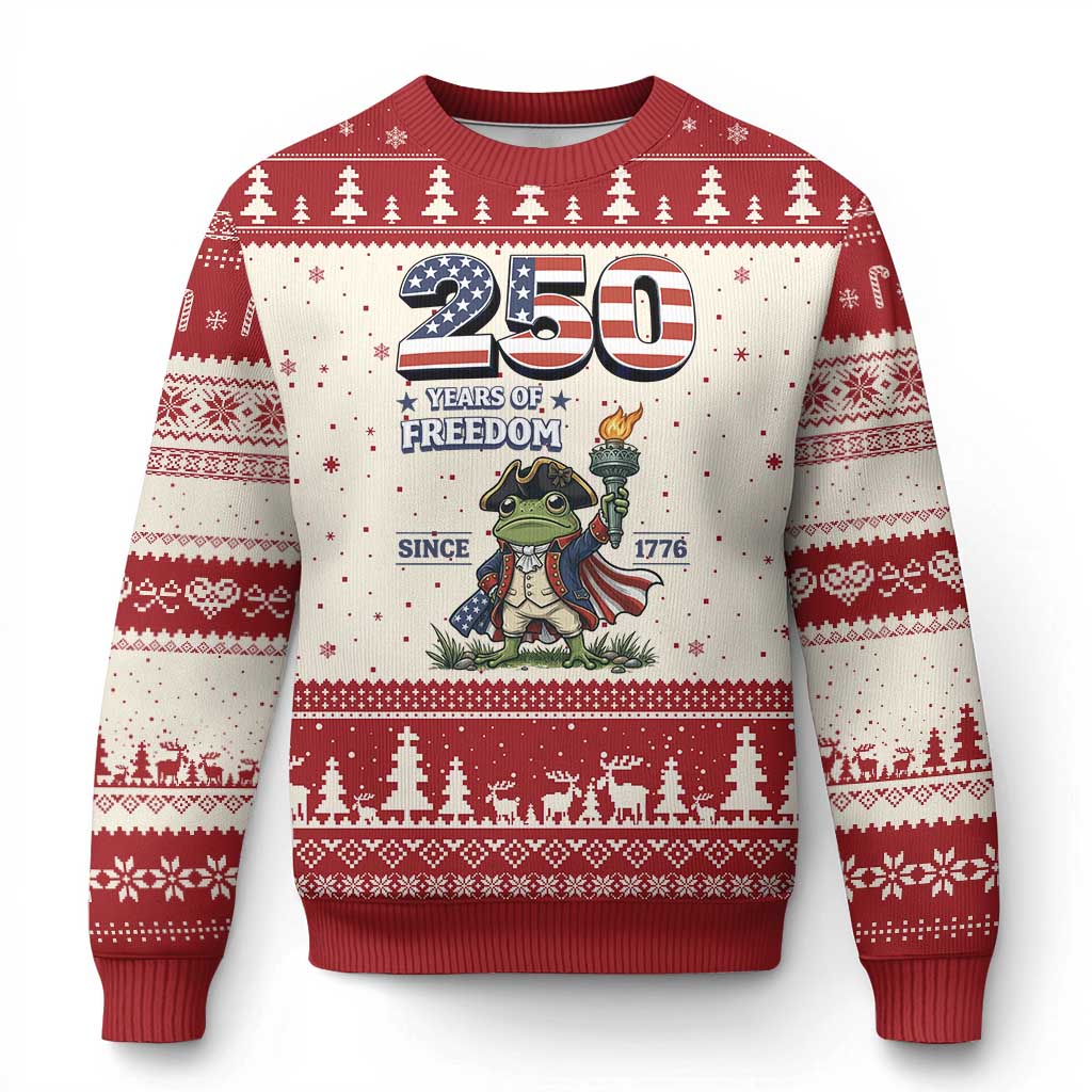 Patriotic Frog Raising The Torch Ugly Christmas Sweater 250 Years Of Freedom TS12 Beige Red Print Your Wear