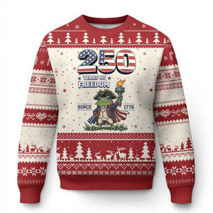Patriotic Frog Raising The Torch Ugly Christmas Sweater 250 Years Of Freedom TS12 Beige Red Print Your Wear