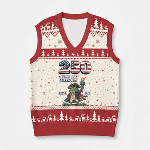 Patriotic Frog Raising The Torch V-Neck Knit Sweater Vest 250 Years Of Freedom TS12 Beige Red Print Your Wear