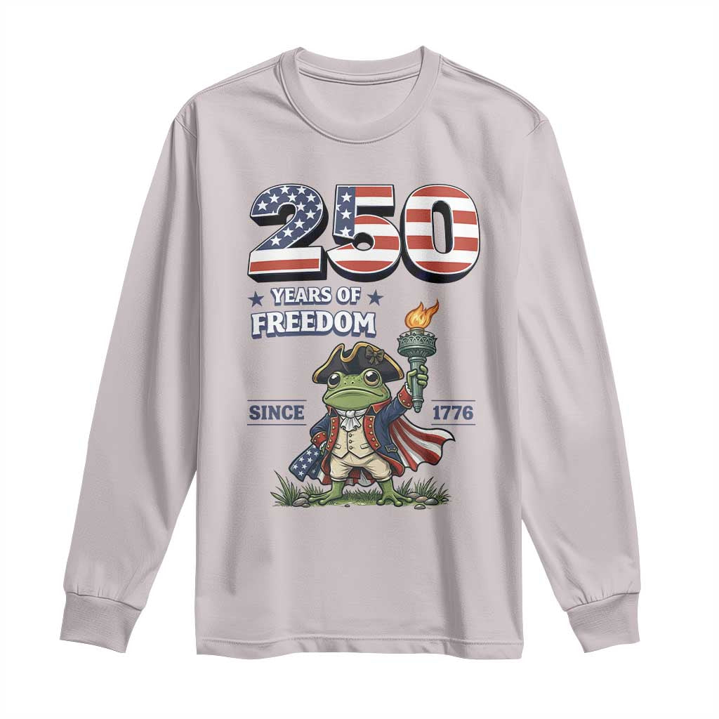 Patriotic Frog Raising The Torch Long Sleeve Shirt 250 Years Of Freedom TS12 Ice Gray Print Your Wear