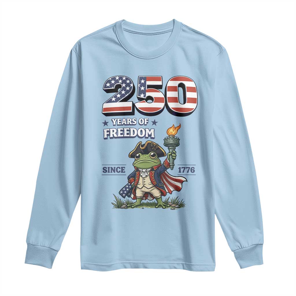 Patriotic Frog Raising The Torch Long Sleeve Shirt 250 Years Of Freedom TS12 Light Blue Print Your Wear