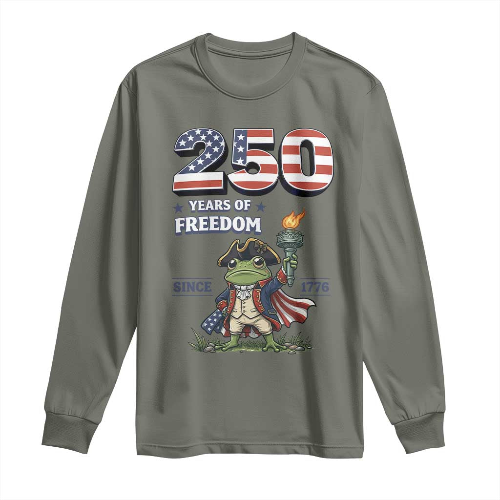 Patriotic Frog Raising The Torch Long Sleeve Shirt 250 Years Of Freedom TS12 Military Green Print Your Wear