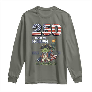 Patriotic Frog Raising The Torch Long Sleeve Shirt 250 Years Of Freedom TS12 Military Green Print Your Wear
