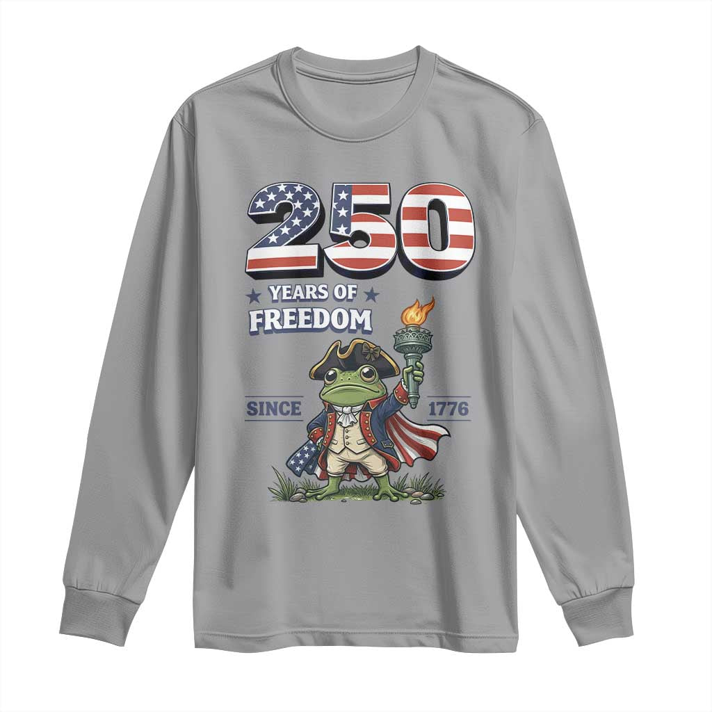Patriotic Frog Raising The Torch Long Sleeve Shirt 250 Years Of Freedom TS12 Sport Gray Print Your Wear