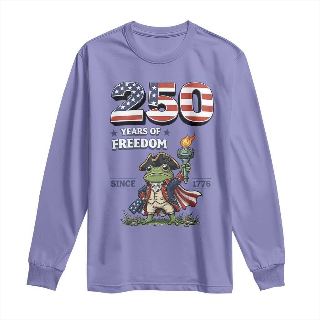Patriotic Frog Raising The Torch Long Sleeve Shirt 250 Years Of Freedom TS12 Violet Print Your Wear