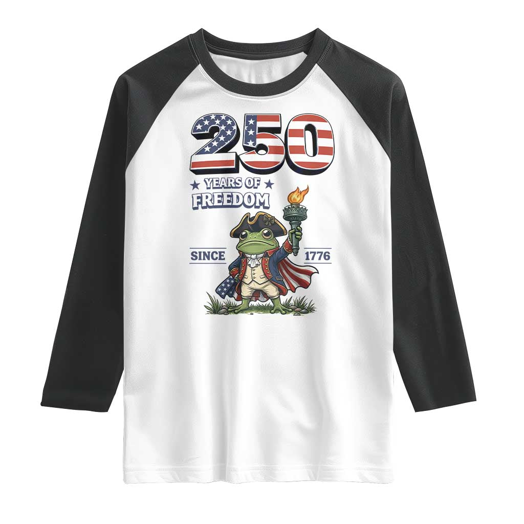 Patriotic Frog Raising The Torch Raglan Shirt 250 Years Of Freedom TS12 White Black Print Your Wear