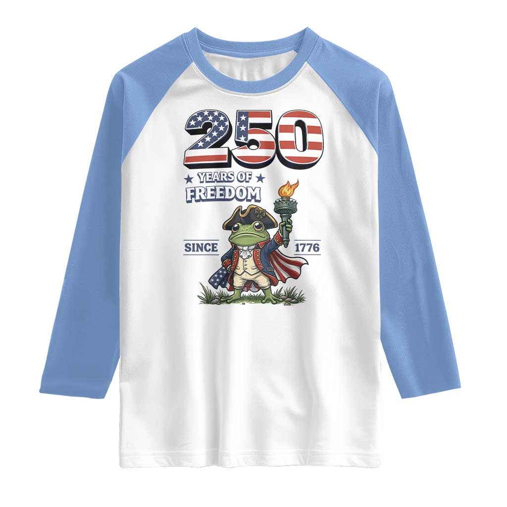 Patriotic Frog Raising The Torch Raglan Shirt 250 Years Of Freedom TS12 White Carolina Blue Print Your Wear