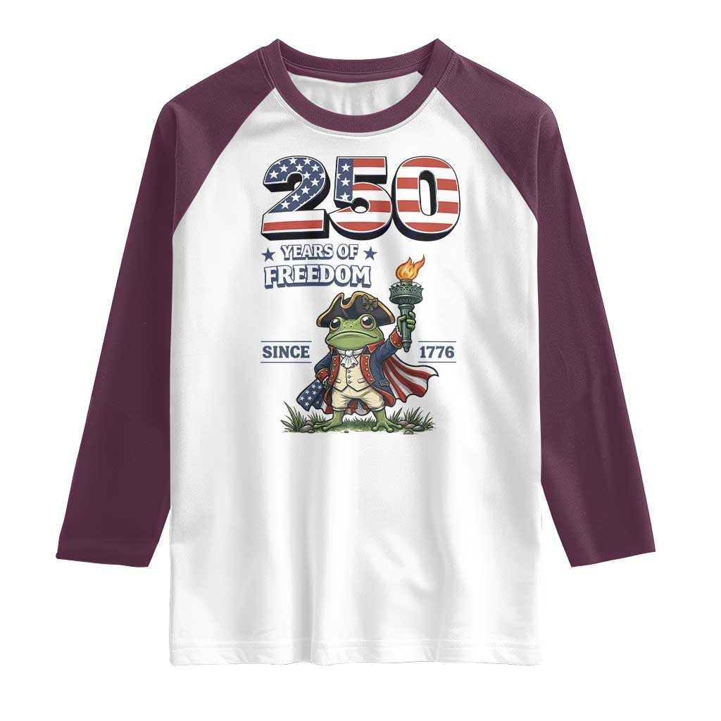 Patriotic Frog Raising The Torch Raglan Shirt 250 Years Of Freedom TS12 White Maroon Print Your Wear