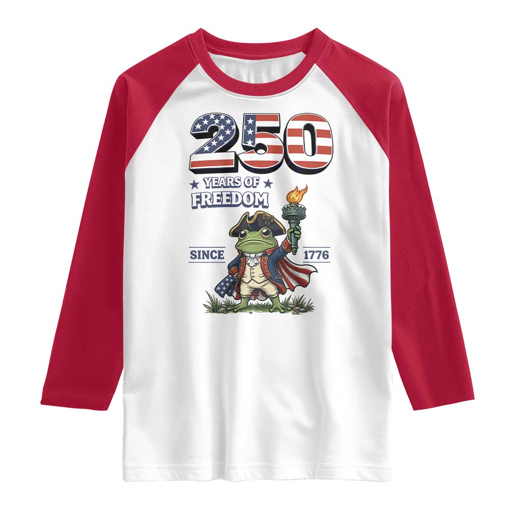 Patriotic Frog Raising The Torch Raglan Shirt 250 Years Of Freedom TS12 White Red Print Your Wear